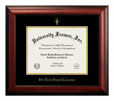 Ivy Tech State College Diploma Frame in Satin Mahogany with Black & Gold Mats for DOCUMENT: 8 1/2"H X 11"W  