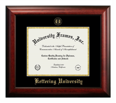 Kettering University Diploma Frame in Satin Mahogany with Black & Gold Mats for document: 8 1/2"h x 11"w  