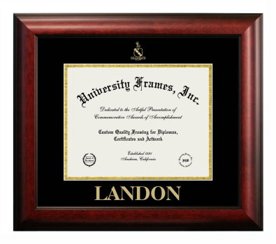 Landon Diploma Frame in Satin Mahogany with Black & Gold Mats for document: 8 1/2"h x 11"w  