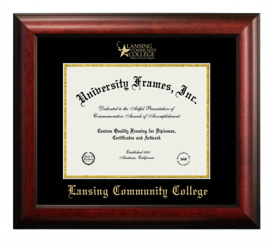 Lansing Community College Diploma Frame in Satin Mahogany with Black & Gold Mats for DOCUMENT: 8 1/2"H X 11"W  