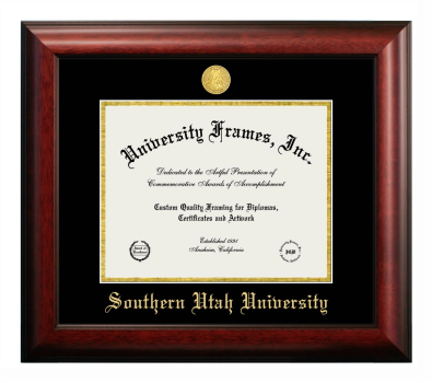 Southern Utah University Diploma Frame in Satin Mahogany with Black & Gold Mats for document: 8 1/2"h x 11"w  