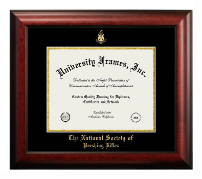 National Society of Pershing Rifles Diploma Frame in Satin Mahogany with Black & Gold Mats for DOCUMENT: 8 1/2"H X 11"W  