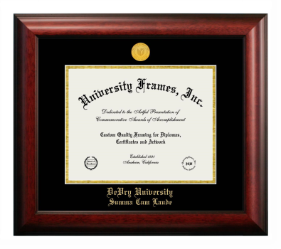 DeVry University Summa Cum Laude Diploma Frame in Satin Mahogany with Black & Gold Mats for DOCUMENT: 8 1/2"H X 11"W  