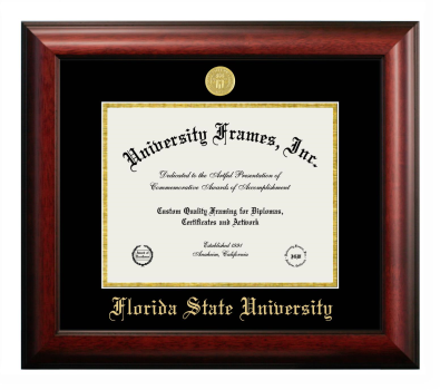 Florida State University Diploma Frame in Satin Mahogany with Black & Gold Mats for DOCUMENT: 8 1/2"H X 11"W  