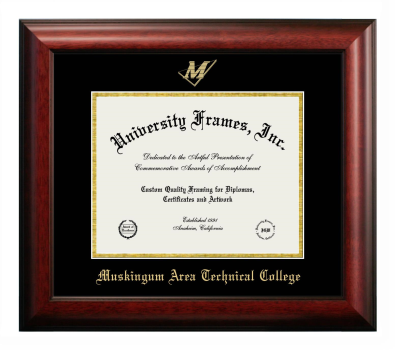 Muskingum Area Technical College Diploma Frame in Satin Mahogany with Black & Gold Mats for DOCUMENT: 8 1/2"H X 11"W  
