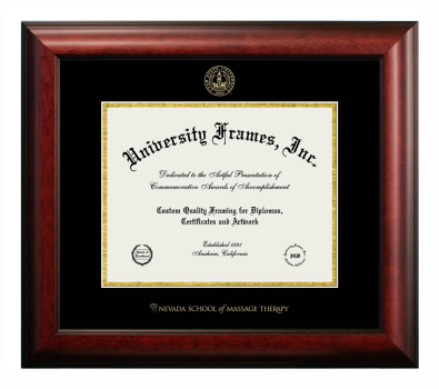 Nevada School of Massage Therapy Diploma Frame in Satin Mahogany with Black & Gold Mats for DOCUMENT: 8 1/2"H X 11"W  