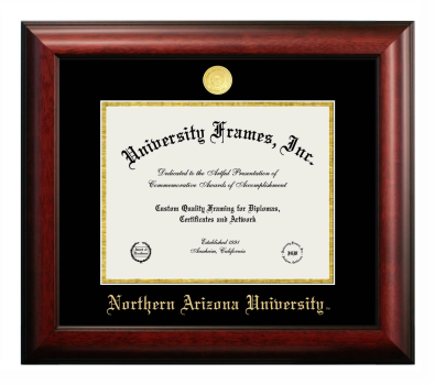 Northern Arizona University Diploma Frame in Satin Mahogany with Black & Gold Mats for DOCUMENT: 8 1/2"H X 11"W  