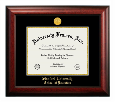 Stanford University School of Education Diploma Frame in Satin Mahogany with Black & Gold Mats for DOCUMENT: 8 1/2"H X 11"W  