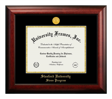 Stanford University Sloan Program Diploma Frame in Satin Mahogany with Black & Gold Mats for DOCUMENT: 8 1/2"H X 11"W  