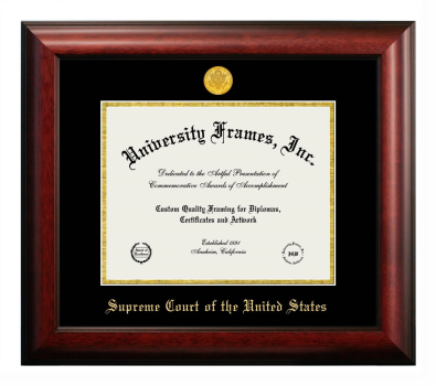 Supreme Court of the United States Diploma Frame in Satin Mahogany with Black & Gold Mats for DOCUMENT: 8 1/2"H X 11"W  
