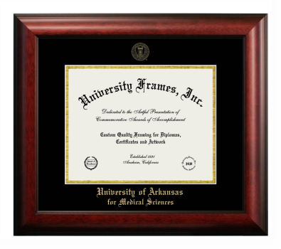 University of Arkansas for Medical Sciences Diploma Frame in Satin Mahogany with Black & Gold Mats for DOCUMENT: 8 1/2"H X 11"W  