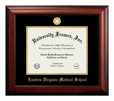 Eastern Virginia Medical School Diploma Frame in Satin Mahogany with Black & Gold Mats for document: 8 1/2"h x 11"w  
