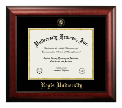 Regis University Diploma Frame in Satin Mahogany with Black & Gold Mats for DOCUMENT: 8 1/2"H X 11"W  