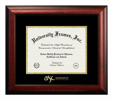 Bismarck State College Diploma Frame in Satin Mahogany with Black & Gold Mats for DOCUMENT: 8 1/2"H X 11"W  