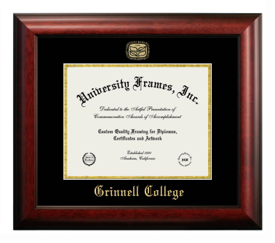 Grinnell College Diploma Frame in Satin Mahogany with Black & Gold Mats for document: 8 1/2"h x 11"w  