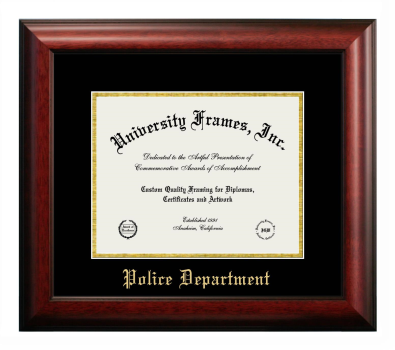 Police Department Diploma Frame in Satin Mahogany with Black & Gold Mats for document: 8 1/2"h x 11"w  