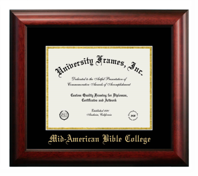 Mid-American Bible College Diploma Frame in Satin Mahogany with Black & Gold Mats for DOCUMENT: 8 1/2"H X 11"W  