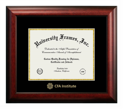 CFA Institute Diploma Frame in Satin Mahogany with Black & Gold Mats for DOCUMENT: 8 1/2"H X 11"W  
