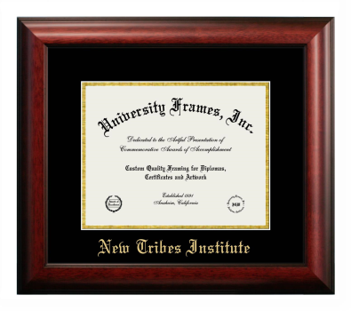 New Tribes Institute Diploma Frame in Satin Mahogany with Black & Gold Mats for document: 8 1/2"h x 11"w  