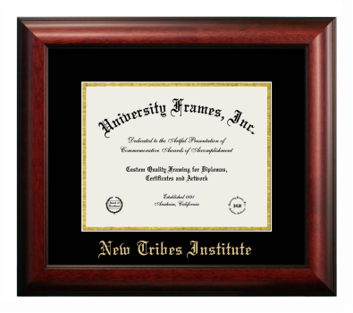 New Tribes Institute Diploma Frame in Satin Mahogany with Black & Gold Mats for DOCUMENT: 8 1/2"H X 11"W  