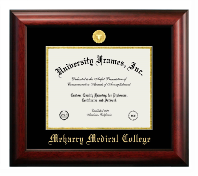 Meharry Medical College Diploma Frame in Satin Mahogany with Black & Gold Mats for DOCUMENT: 8 1/2"H X 11"W  