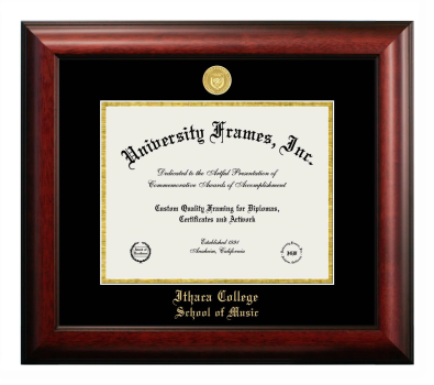 Ithaca College School of Music Diploma Frame in Satin Mahogany with Black & Gold Mats for DOCUMENT: 8 1/2"H X 11"W  