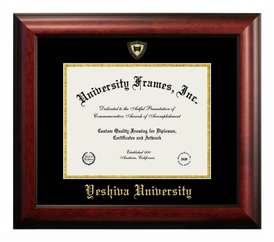 Yeshiva University Diploma Frame in Satin Mahogany with Black & Gold Mats for DOCUMENT: 8 1/2"H X 11"W  