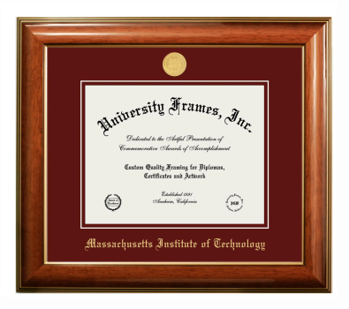 Massachusetts Institute of Technology Diploma Frame in Satin Mahogany with Black & Gold Mats for DOCUMENT: 8 1/2"H X 11"W  