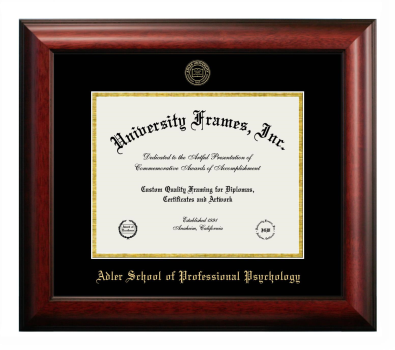 Adler School of Professional Psychology Diploma Frame in Satin Mahogany with Black & Gold Mats for DOCUMENT: 8 1/2"H X 11"W  