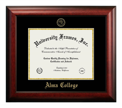 Alma College Diploma Frame in Satin Mahogany with Black & Gold Mats for DOCUMENT: 8 1/2"H X 11"W  