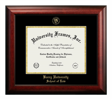 Barry University School of Law Diploma Frame in Satin Mahogany with Black & Gold Mats for document: 8 1/2"h x 11"w  