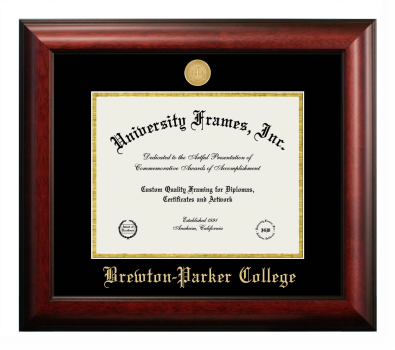Brewton-Parker College Diploma Frame in Satin Mahogany with Black & Gold Mats for document: 8 1/2"h x 11"w  