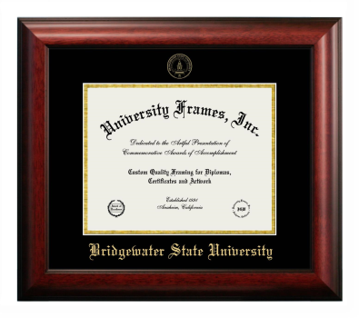 Bridgewater State University Diploma Frame in Satin Mahogany with Black & Gold Mats for document: 8 1/2"h x 11"w  