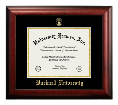 Bucknell University Diploma Frame in Satin Mahogany with Black & Gold Mats for DOCUMENT: 8 1/2"H X 11"W  
