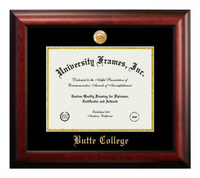 Butte College Diploma Frame in Satin Mahogany with Black & Gold Mats for DOCUMENT: 8 1/2"H X 11"W  