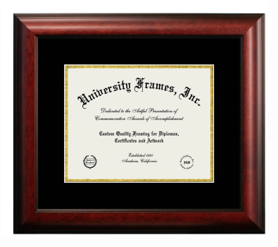 California Graduate Institute-Westwood Diploma Frame in Satin Mahogany with Black & Gold Mats for DOCUMENT: 8 1/2"H X 11"W  