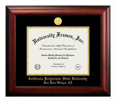 California Polytechnic State University - San Luis Obispo Diploma Frame in Satin Mahogany with Black & Gold Mats for DOCUMENT: 8 1/2"H X 11"W  