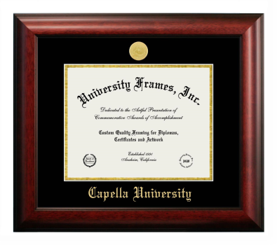 Capella University Diploma Frame in Satin Mahogany with Black & Gold Mats for document: 8 1/2"h x 11"w  