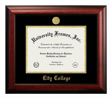 City College (Florida) Diploma Frame in Satin Mahogany with Black & Gold Mats for DOCUMENT: 8 1/2"H X 11"W  