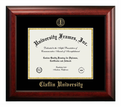 Claflin University Diploma Frame in Satin Mahogany with Black & Gold Mats for DOCUMENT: 8 1/2"H X 11"W  