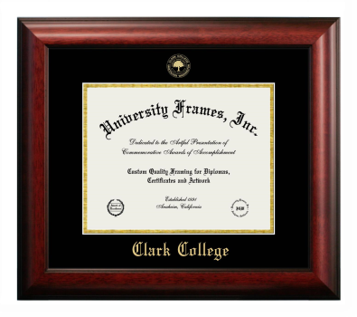 Clark College Diploma Frame in Satin Mahogany with Black & Gold Mats for document: 8 1/2"h x 11"w  