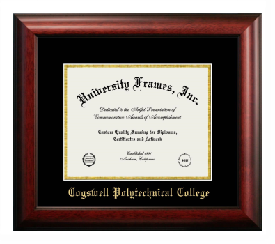 Cogswell Polytechnical College Diploma Frame in Satin Mahogany with Black & Gold Mats for document: 8 1/2"h x 11"w  