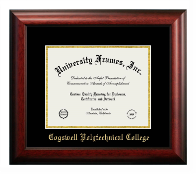 Cogswell Polytechnical College Diploma Frame in Satin Mahogany with Black & Gold Mats for DOCUMENT: 8 1/2"H X 11"W  