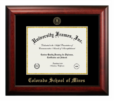 Colorado School of Mines Diploma Frame in Satin Mahogany with Black & Gold Mats for DOCUMENT: 8 1/2"H X 11"W  