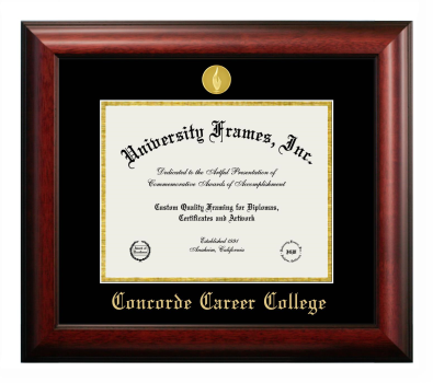 Concorde Career College Diploma Frame in Satin Mahogany with Black & Gold Mats for document: 8 1/2"h x 11"w  