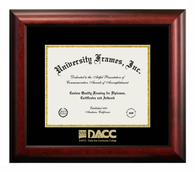 Dona Ana Community College Diploma Frame in Satin Mahogany with Black & Gold Mats for DOCUMENT: 8 1/2"H X 11"W  