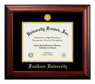 Faulkner University Diploma Frame in Satin Mahogany with Black & Gold Mats for DOCUMENT: 8 1/2"H X 11"W  