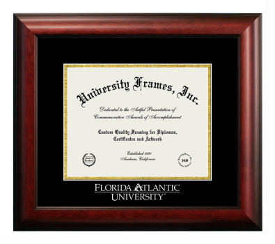 Florida Atlantic University (Boca Raton) Diploma Frame in Satin Mahogany with Black & Gold Mats for DOCUMENT: 8 1/2"H X 11"W  