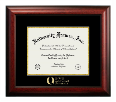 Florida Gulf Coast University Diploma Frame in Satin Mahogany with Black & Gold Mats for DOCUMENT: 8 1/2"H X 11"W  