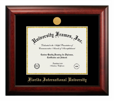 Florida International University Diploma Frame in Satin Mahogany with Black & Gold Mats for DOCUMENT: 8 1/2"H X 11"W  